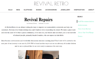 A website screengrab of text about Revival Retro's repair service
