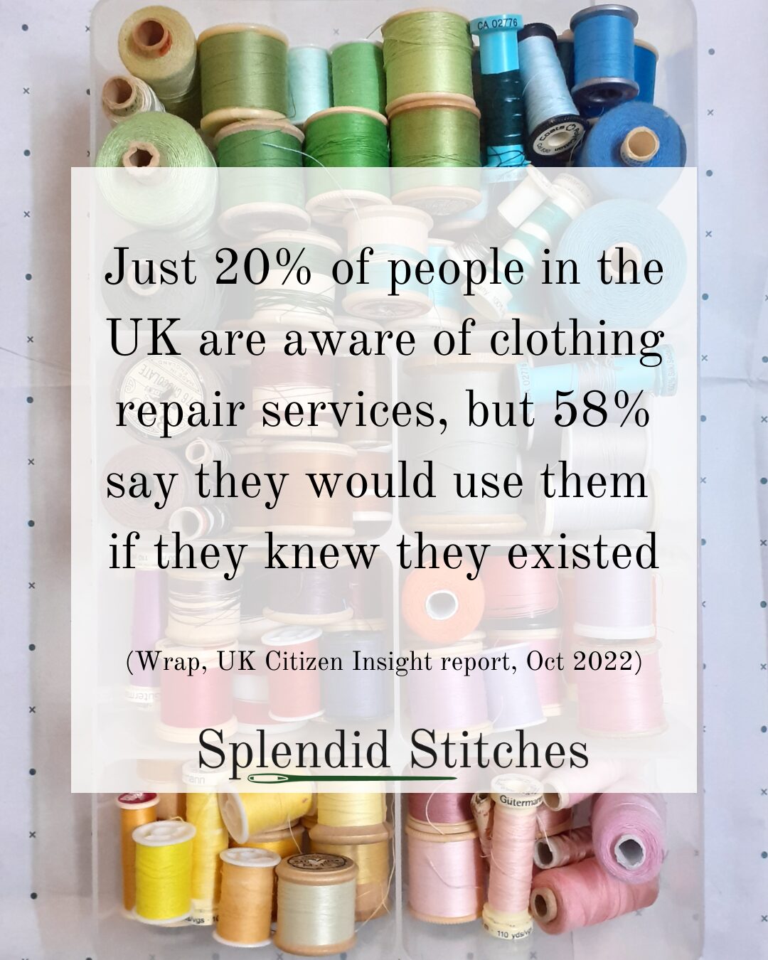 Clothes repairs for sustainable fashion stat in textbox reading 20% of people are aware of clothes repair services